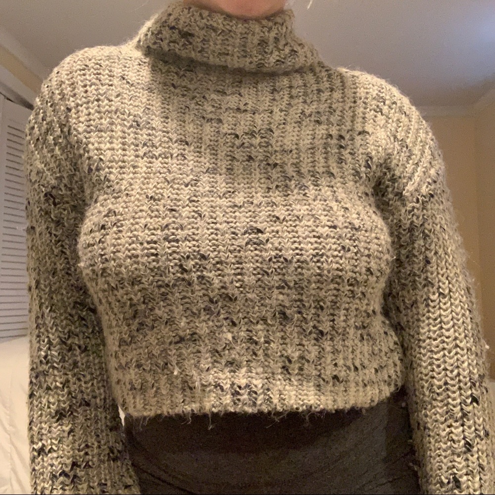 Gray Cropped Turtleneck Sweater (XS)